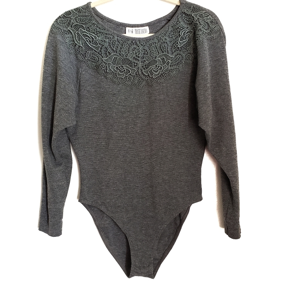Vintage Together Bodysuit Size Missy Small Gray Long Sleeve